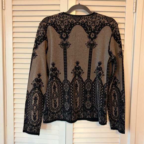 Schiffhauer cardigan sweater 42 tan black crewneck long sleeves snap closure - Picture 8 of 12